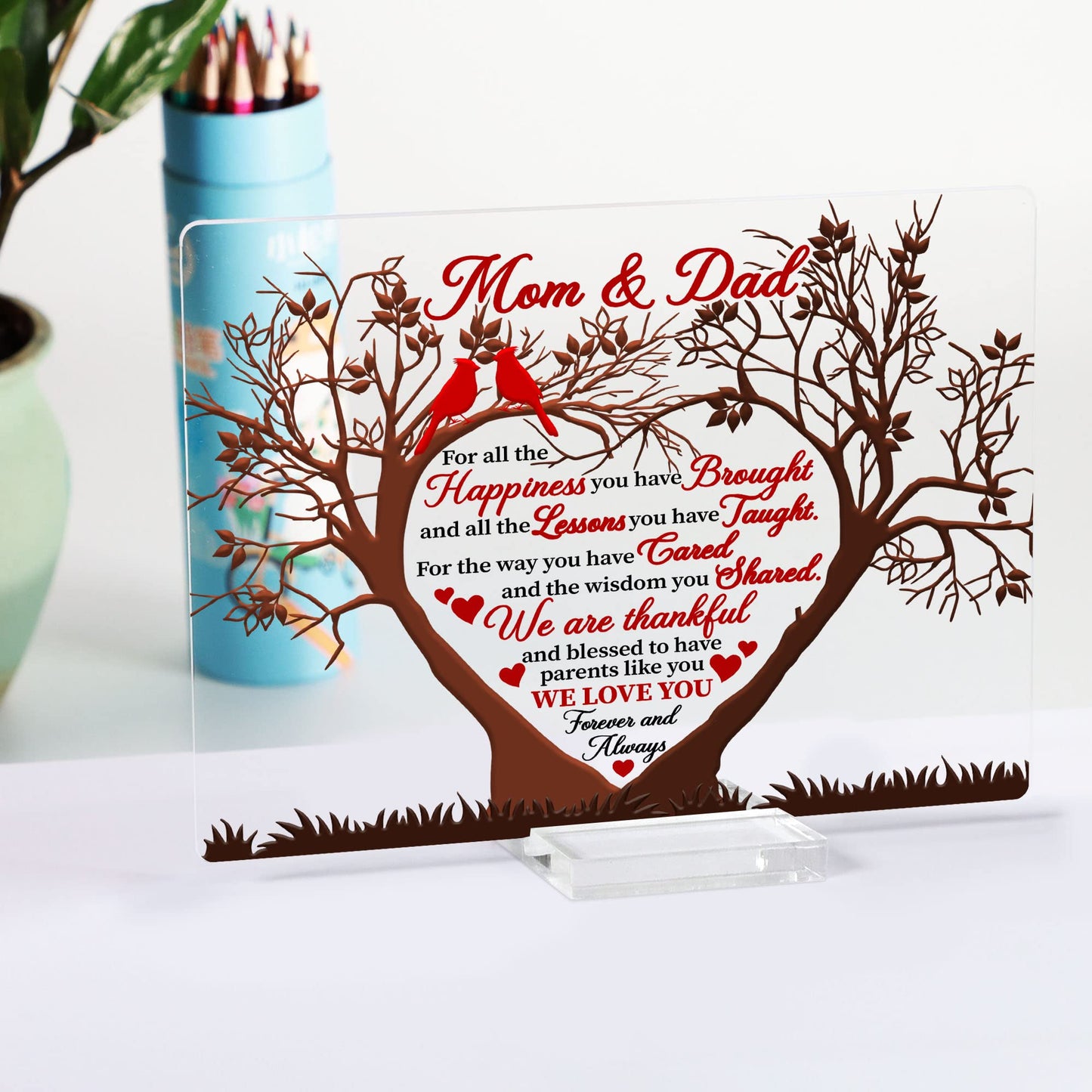 ARTSYWIX Mom & Dad Gifts from Daughter Son, To My Parents Acrylic Plaque, Thank You Mom & Dad Keepsake, Grateful Gift for Parents Mother-in-law, Bonus Mom Stepdad Present, Anniversary Wedding Gifts