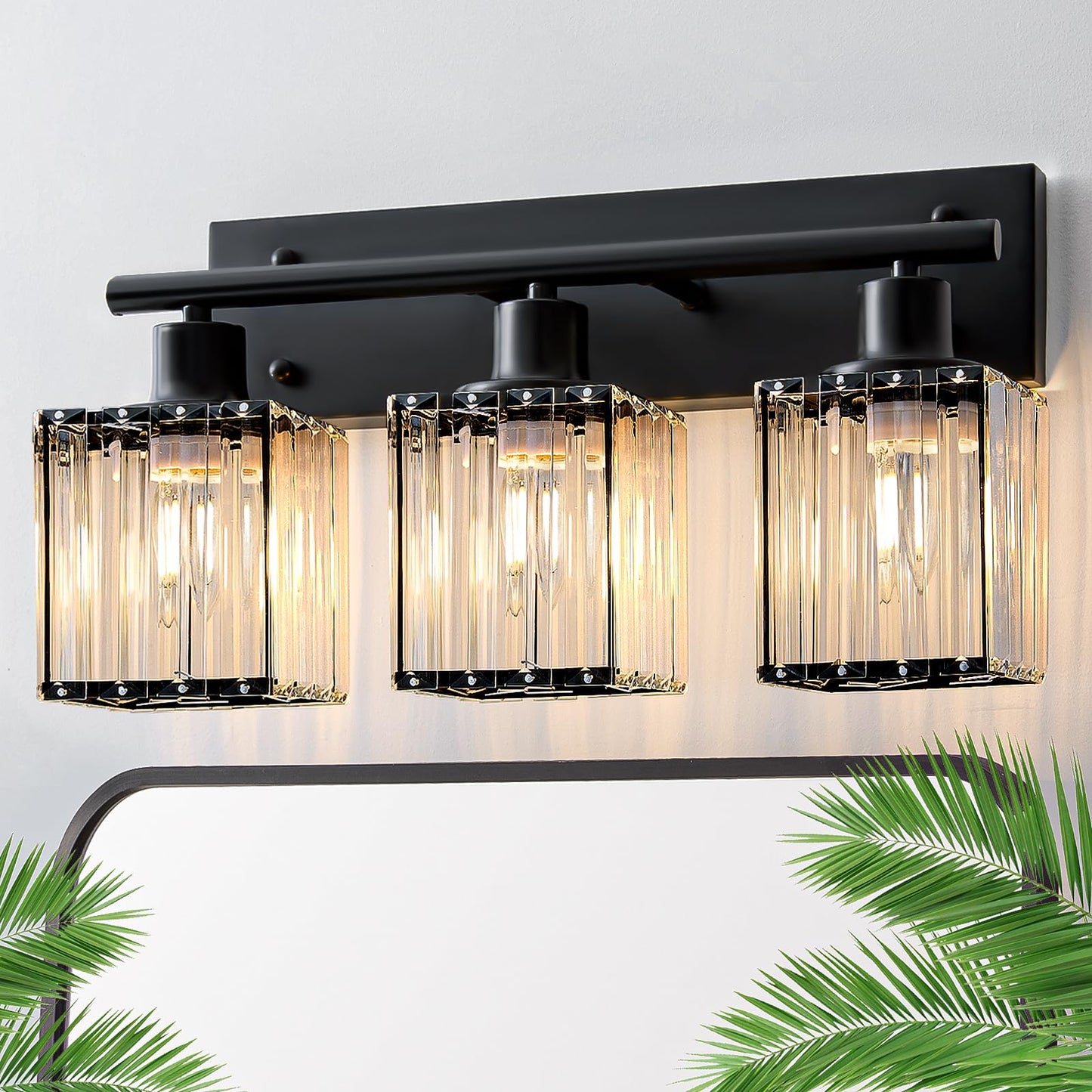 GAMTUE Bathroom Light, 3-Light Modern Crystal Vanity Light, Bathroom Lighting Fixtures Over Mirror Wall Sconces for Powder Room, Living Room, Bedroom, Hallway (Included 3 E26 Bulbs)