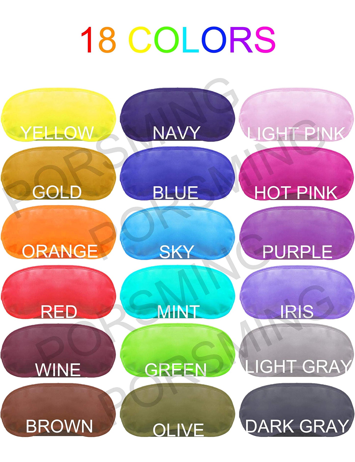 Eye Mask Sleep Masks Pack of 36 PorsMing Sleeping Mask Blindfold Eye Cover Team Building Games Party with Nose Pad and Adjustable Strap for Women Men Kids 4 Layers Colors (18 Color 36 Pieces)