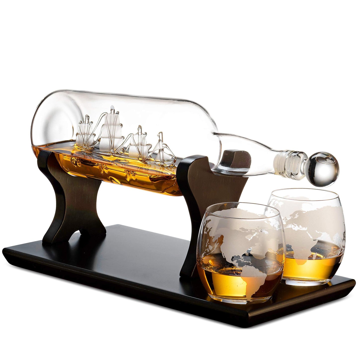 Godinger Ship In A Bottle Whiskey Decanter and Whiskey Glasses Bar Set, for Liquor Scotch Bourbon, Gifts for Men Clear