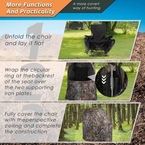FUNHORUN Hunting Chair Blind, See Through Ground Blind for Hunting, Portable 1 Person Camouflage Chair Tent with Carrying Bag