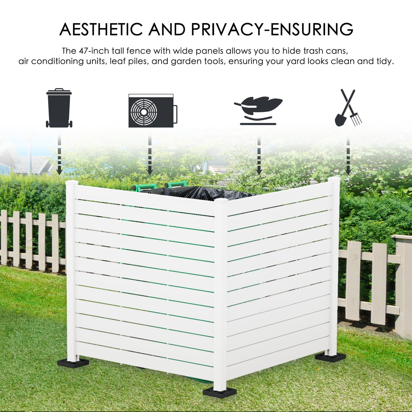 Kozyard 50" W x 48" H Outdoor Privacy Screens Aluminum Post, Air Conditioner Fence Panels, Pool Equipment Enclosure, Trash Can Screens Fence Kit for Outside Backyard Patio (White/2 Panels)