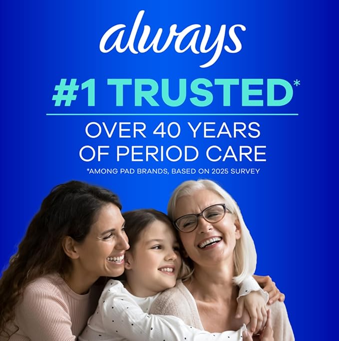 Always Ultra Thin Feminine Pads with Wings for Women, Size 3, Extra Long Super Absorbency, Unscented, Up to 100% Leak-Free Protection, 52 Count