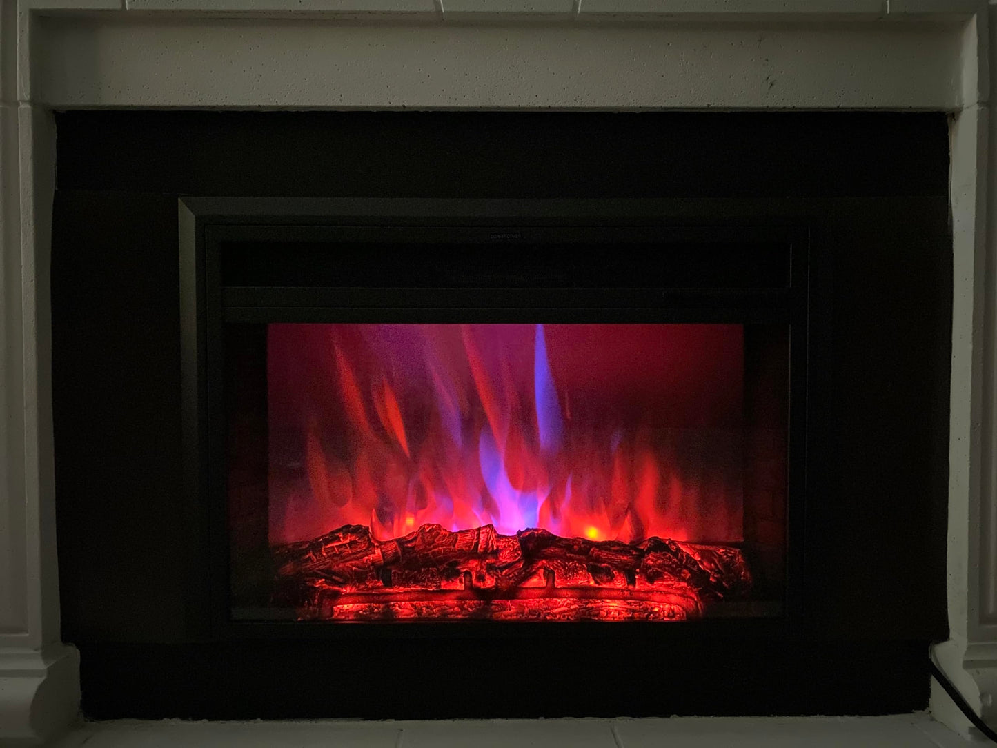 XBrand 28 Inch Insert Electric Fireplace Heater with Remote Control, LED Rolling Flame Effect, and Temperature Limiting Control, Glass and Steel Indoor, Black