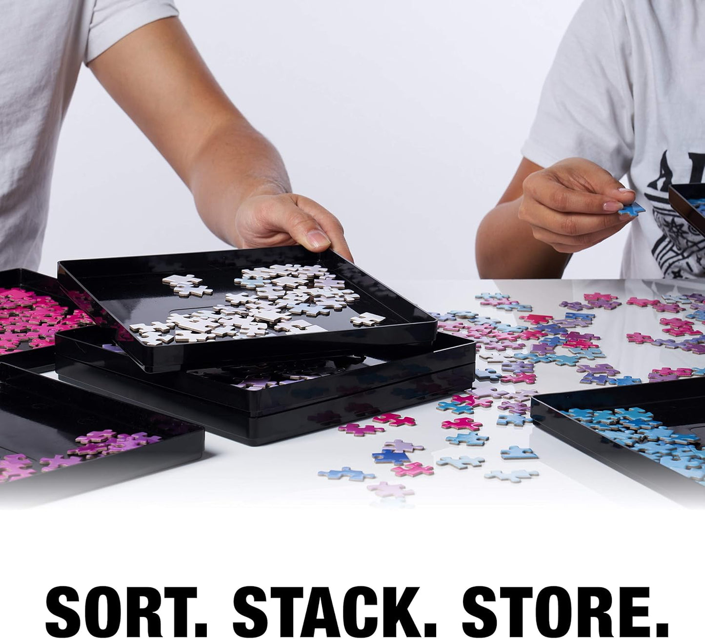 8 Puzzle Sorting Trays with Lid 8" x 8" - Jigsaw Puzzle Accessories Black Background Makes Pieces Stand Out to Better Sort Patterns, Shapes and Colors | for Puzzles Up to 1500 Pieces