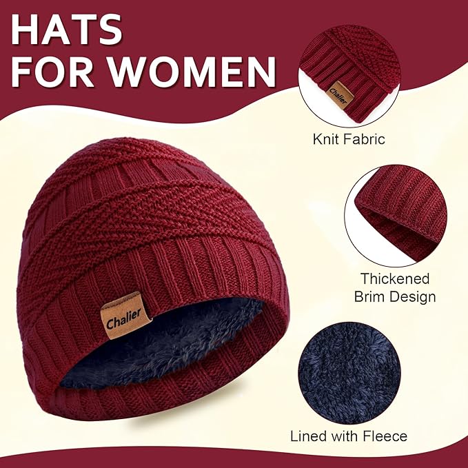 Winter Hats for Women Beanie Hat Warm Thick Knit Skull Cap Hat and Scarf Gloves Sets
