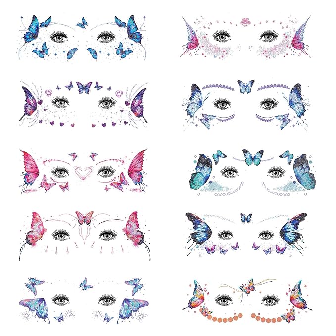 Glitter Butterfly Temporary Tattoos Sticker Glitter Fairy Makeup Kit Accessories For Women Eye Face Makeup Decor Butterfly...