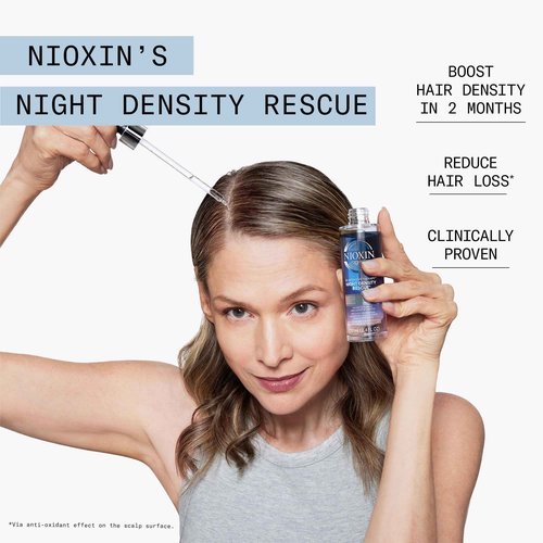 Nioxin System Kit 4, Cleanse, Condition, and Treat the Scalp for Thicker and Stronger Hair, 3 Month Supply + Night Density Rescue, Overnight Leave-in Antioxidant Serum for Hair Density and Thickness