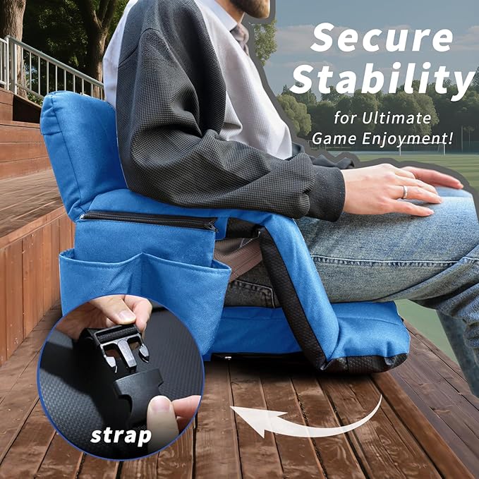 Stadium Seats with Back Support,Wide Stadium Chairs with Back and Cushion, Sofa Style Stadium Seats, 6 Reclining Positions, Extra Thick Bleacher Seat for Sports Events (Blue-1 Pack,Wide |22.5")