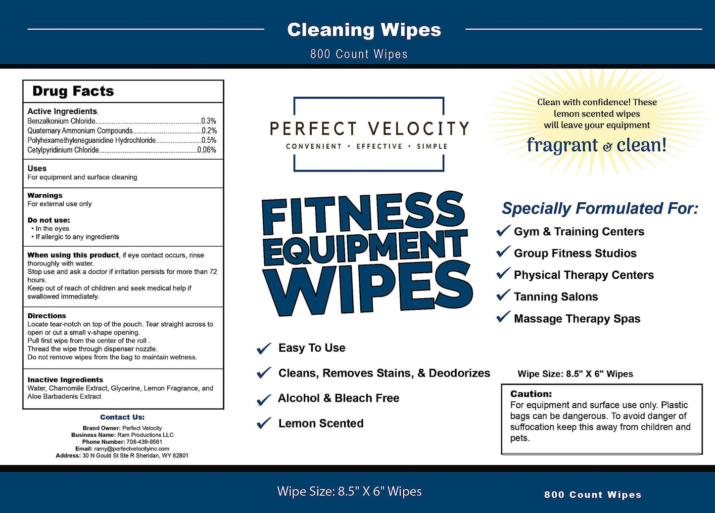 Perfect Velocity Fitness Gym Equipment Wipes - 4 Rolls of 800 Pre-Moistened Cleaning Refill Wet Wipes - For Upwards and Downwards Dispensers