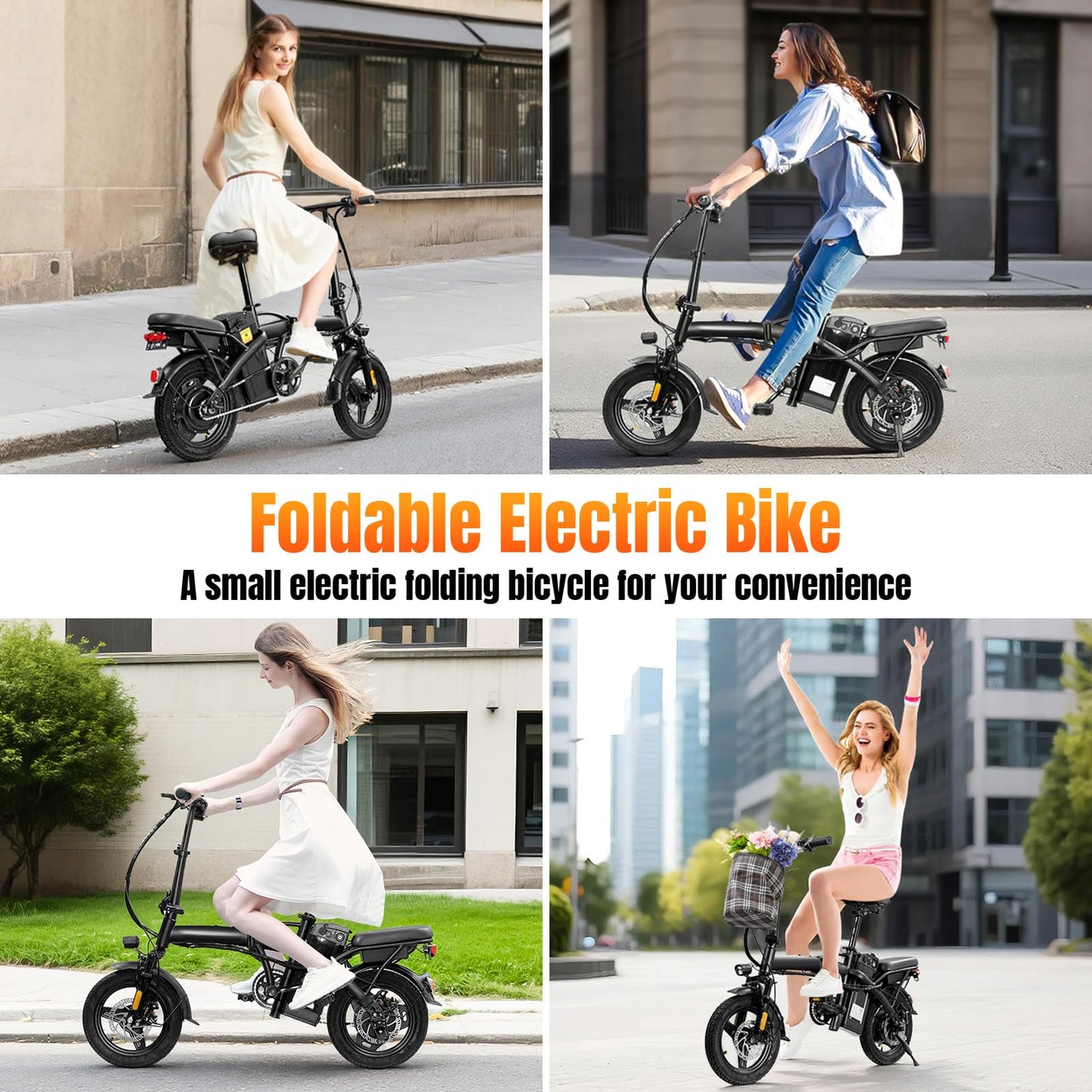 Furider Foldable Electric Bike for Adults & Teens, 560W Brushless Motor 24MPH Ebikes, 32 Mile Range 48V 10Ah Battery, 3-Level Pedal Assist, 14" Tires Mini Folding Electric Bicycle, UL 2849 Certified