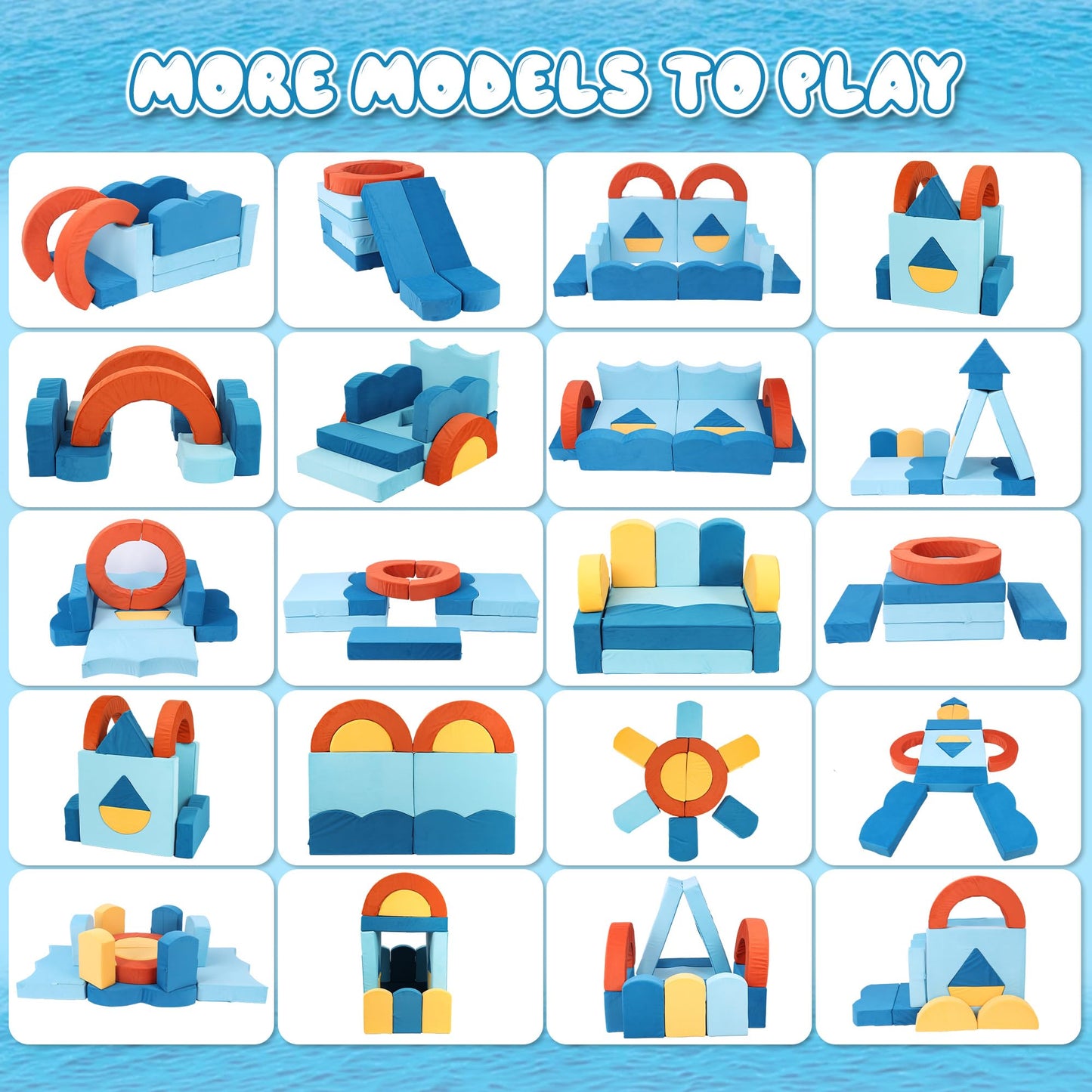 Erament 22Pcs Modular Kids Play Couch for Toddler - Kids Sofa Bed for Playroom, Convertible Furniture Ocean Theme Modular Sofa Building Fort for Inspiring Creativity