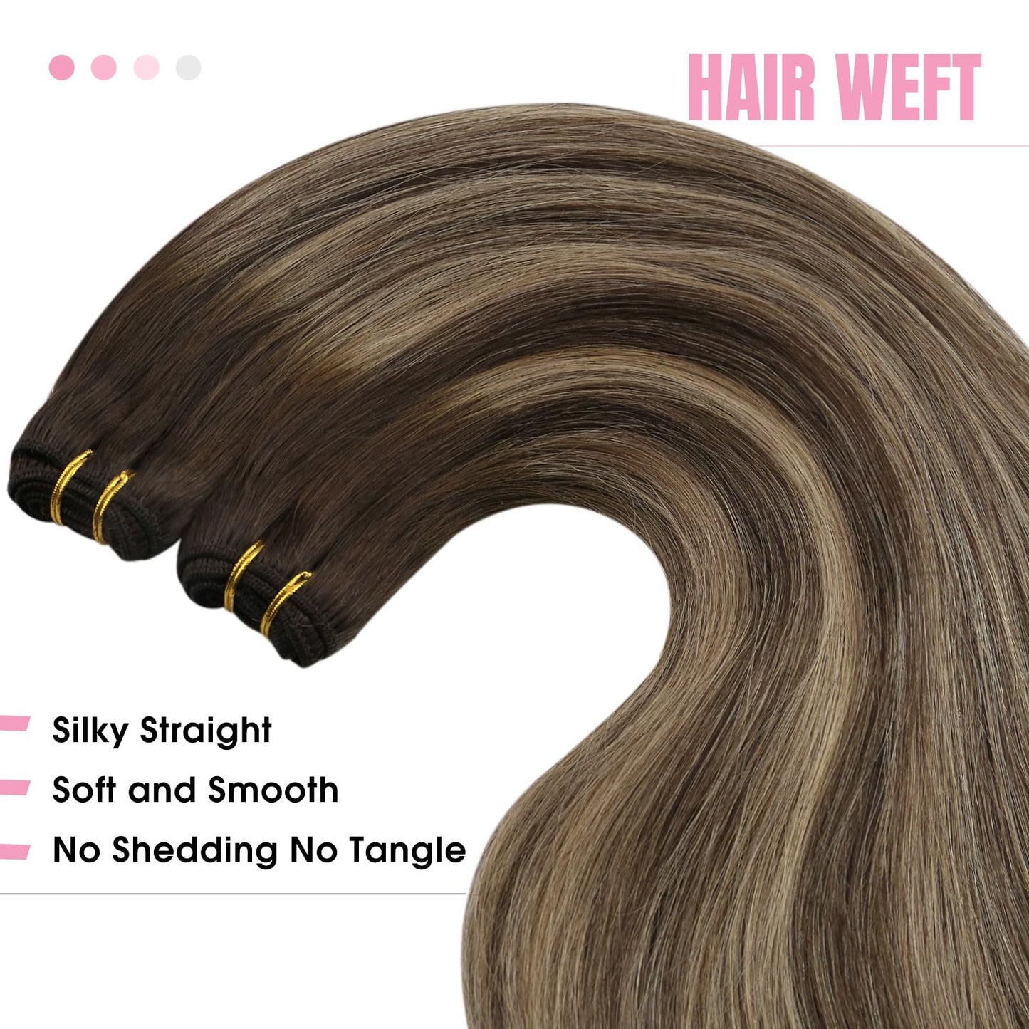 YoungSee Weft Hair Extensions Balayage Sew in Hair Extensions Dark Brown Fading to Caramel Blonde Mix Brown Balayage Silky Smoot