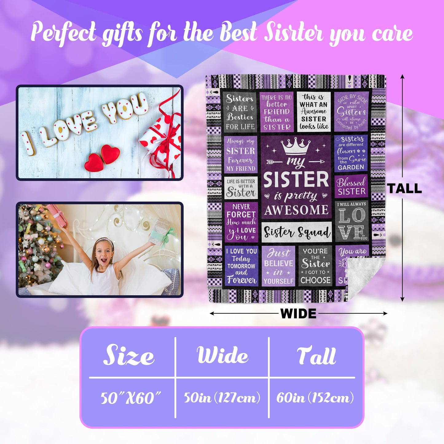 Sister Blanket, Sister Birthday Gifts, Sisters Gift from Sis, Birthday Gifts for Her, Bestie Gift, Best Sisters Ever Gift for Women on Graduation, Mother's Day, Christmas, 60"x50" Throw Blanket