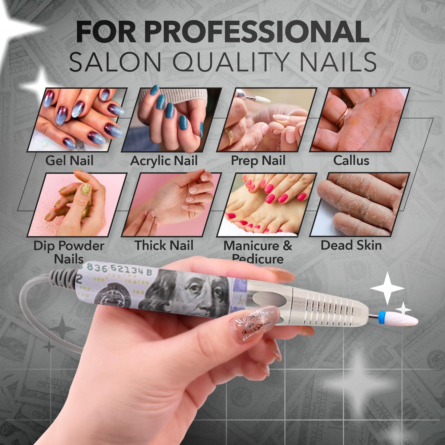 M Max - Nail Drill Professional - 2-in-1 Brushless Motor Nails Drill Machine - Electric, Cordless, Aluminium Alloy Casing, 35000