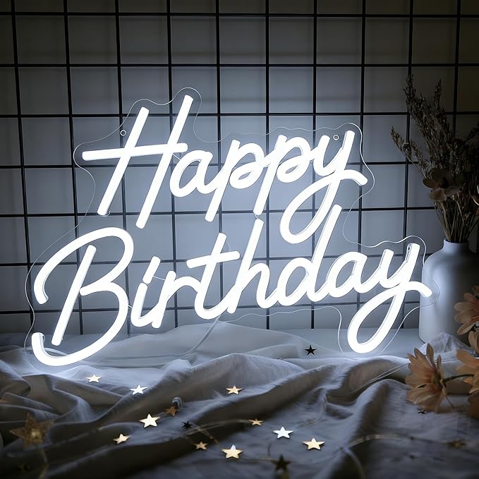 Happy Birthday Neon Sign for Wall Decor, LED Happy Birthday Light Up Sign, Dimmable Happy Birthday Neon Lights for Backdro...