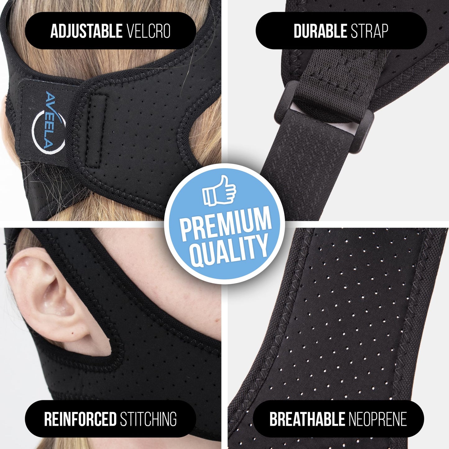 AVEELA Chin Strap for Sleeping and CPAP Users | Anti Snoring Chin Strap, Adjustable Jaw Strap for Sleep Apnea, Stop Snoring Solution for Men and Women, Comfortable Fit to Keep Mouth Closed – Large