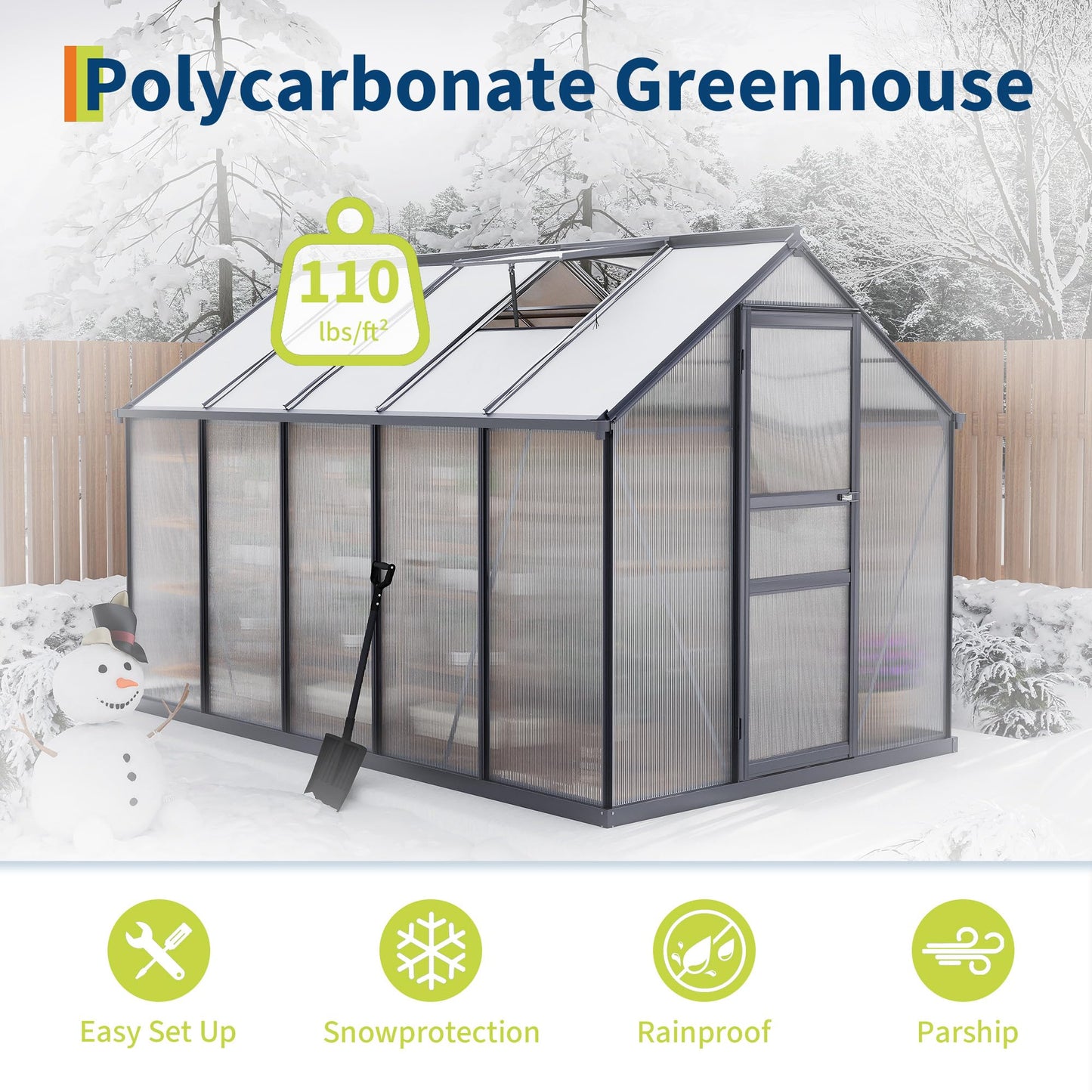 8x10FT Greenhouses for Outdoors,Heavy Duty Polycarbonate Greenhouse , Walk-in Aluminum Greenhouse Kit for Garden Backyard, Patio