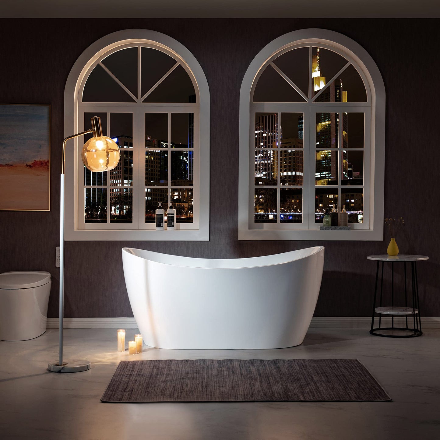 WOODBRIDGE 59"Freestanding White Acylic Soaking Bathtub with Brushed Gold Drain and Overflow,BTA1516 -BG-Drain &O