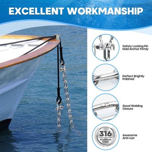 hannger 5/16" x 10' Anchor Chain Kit, 316 Stainless Steel Marine Grade Boat Anchor Chain, Heavy-Duty Anchor Lead Chain w/ 2 Pcs Anti-Off Double Shackle Link Ends for Boat, Pontoon, Deck, Fishing
