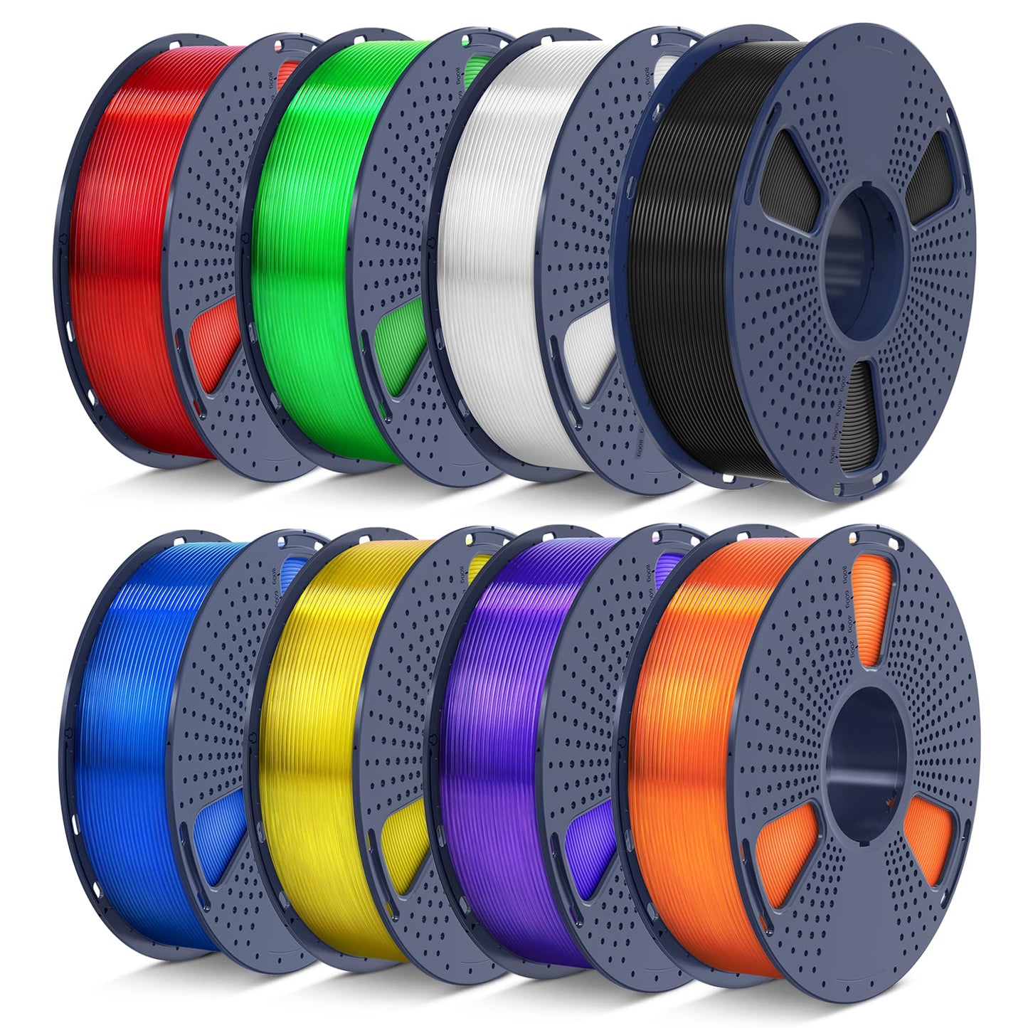 SUNLU PLA Filament 1.75 Bundle, Individually Vacuum Packed, 2kg in Total, 0.25kg per Spool, 8 Pack, Black+Clear+Clear(Red+Green+