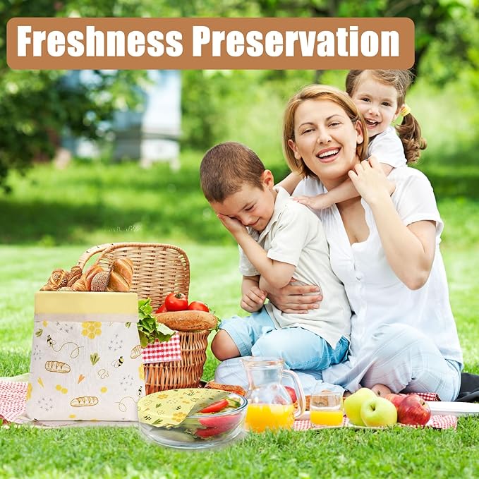 Beeswax Bread Bags & Beeswax Food Wraps Set, Reusable Natural Beeswax Cotton Food Storage Bag for Sourdough, Beeswax Wraps for Food (S,M,L), Sustainable,Organic, Moisture Lock& Freshness Preservation