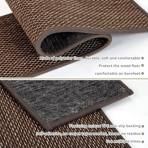 Stair Treads Non Slip for Wooden Steps Indoor 10" x 30" 8 Pack Extra Wide Stair Tread Carpet Stairs Runner, Step Pads with Reusable Adhesive for Dogs Kids Elders, Machine Washable, Brown