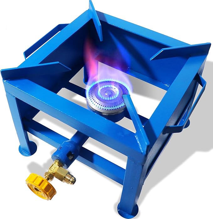 Sonret Single Burner Propane Stove - with Hose & Adjustable 0-20 Psi Regulator - High BTU Propane Burner - Square Portable...