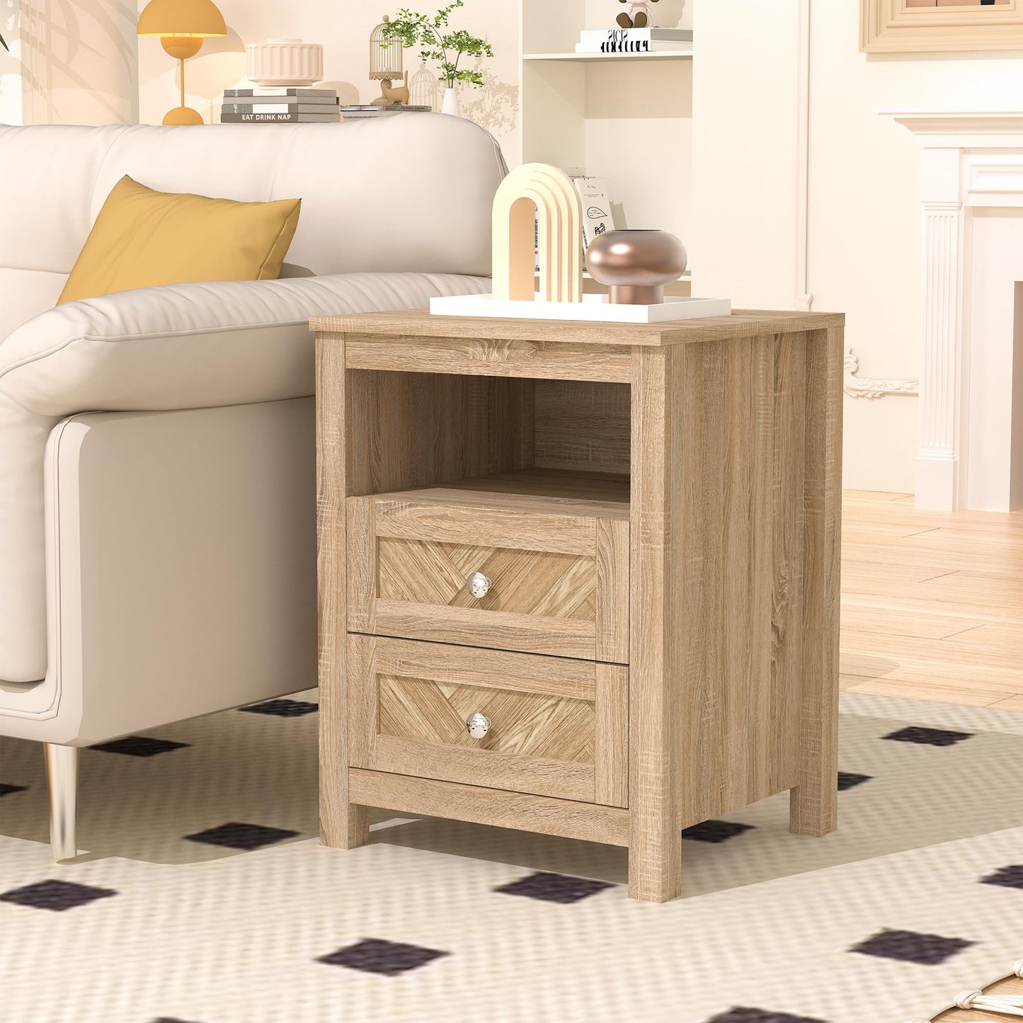 HXZDZ 3 Pieces Bedroom Set with 6 Drawer Dresser and 2 Drawer Nightstands, Wooden Dresser and Nightstands for Bedroom, Natural Wood Grain
