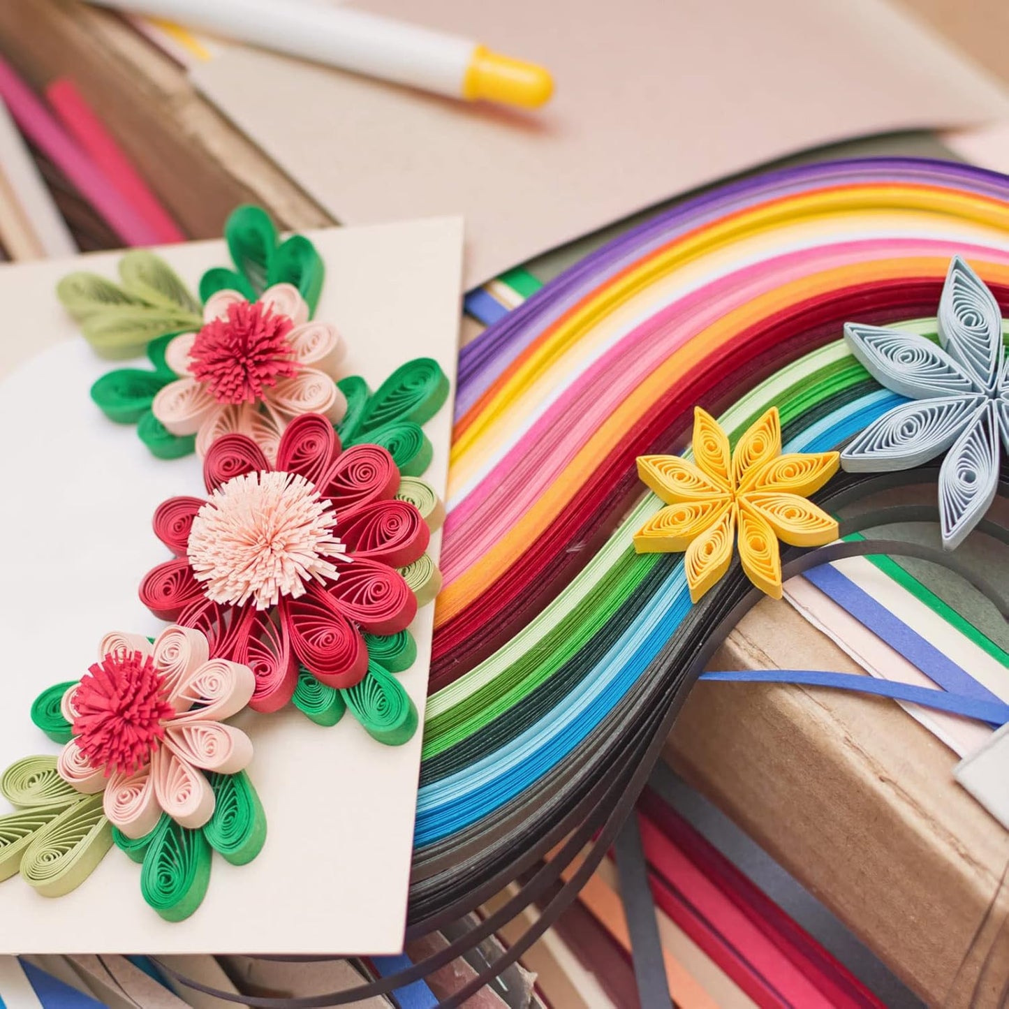 PATIKIL 120pcs Quilling Paper Strips Paper Flowers Quilling Kits 3/8"(10mm) Origami Paper for Adults Beginner Art Craft, 21"(54cm) Khaki