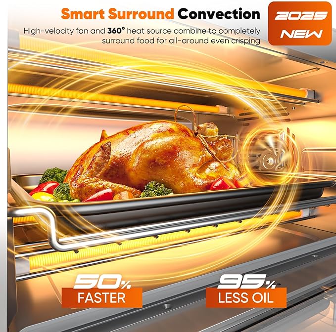 Nuwave Bravo Pro Convection Air Fryer Toaster Oven Combo, 2025 New and Improved, 10-in-1, 50°-450°F Temp Controls, Quick & Even Crisp Technology, 21Qt Capacity, Cozy Blue, PFAS Free