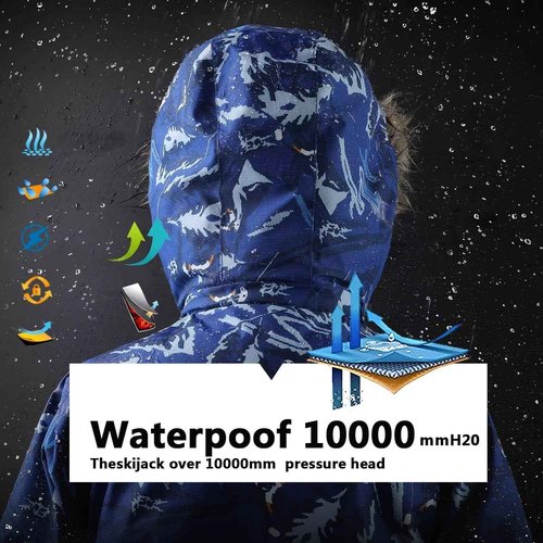OHSNMAKSL Kid's Snowsuits Boys Ski Suits Jackets Girls Waterproof Coats Jumpsuits Winter Snowboarding Outdoor23HXF-Boy-Snow/Blue-10-12