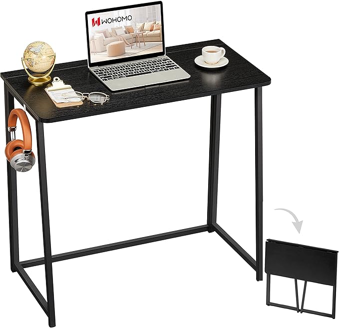 WOHOMO Folding Computer Desk, Small Writing Foldable Desk 31.5", Space-Saving Laptop Table, Easy Assemble Workstation for ...