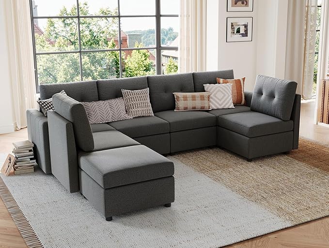LINSY HOME Modular Sectional Sofa Oversized, Rubik III Removable Cover Living Room Couches with Storage Deep Seat & Ottoman Chaise L/U Shaped Sofa Modern Couch (Dark Grey)