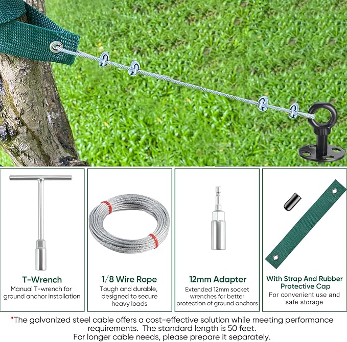 Ciyivak 18'' Ground Anchors Screw in Heavy Duty, Shed Anchor Kit with Straps & Steel Cable & Tools, Earth Anchors for Mobile Home, Carports, Swing Set, Tree, Trampoline - Secure Against High Winds(4)