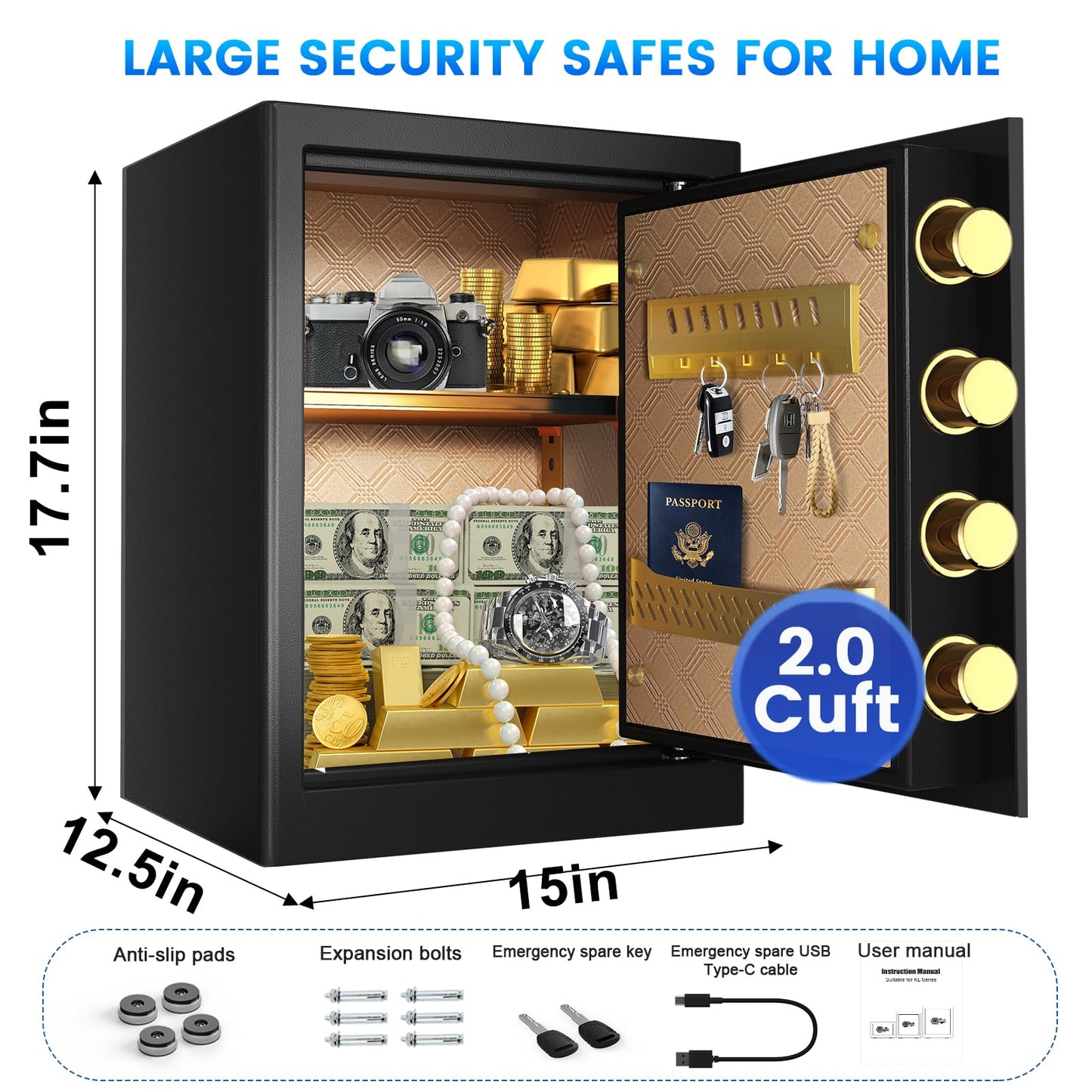 Karbeen 2.0 Cub Ft Safe Box, Steel Security Safe and Lock Box with Backlit Touch Screen Keypad, Dual Alarm System, Mute Function and LED Light for Home Office
