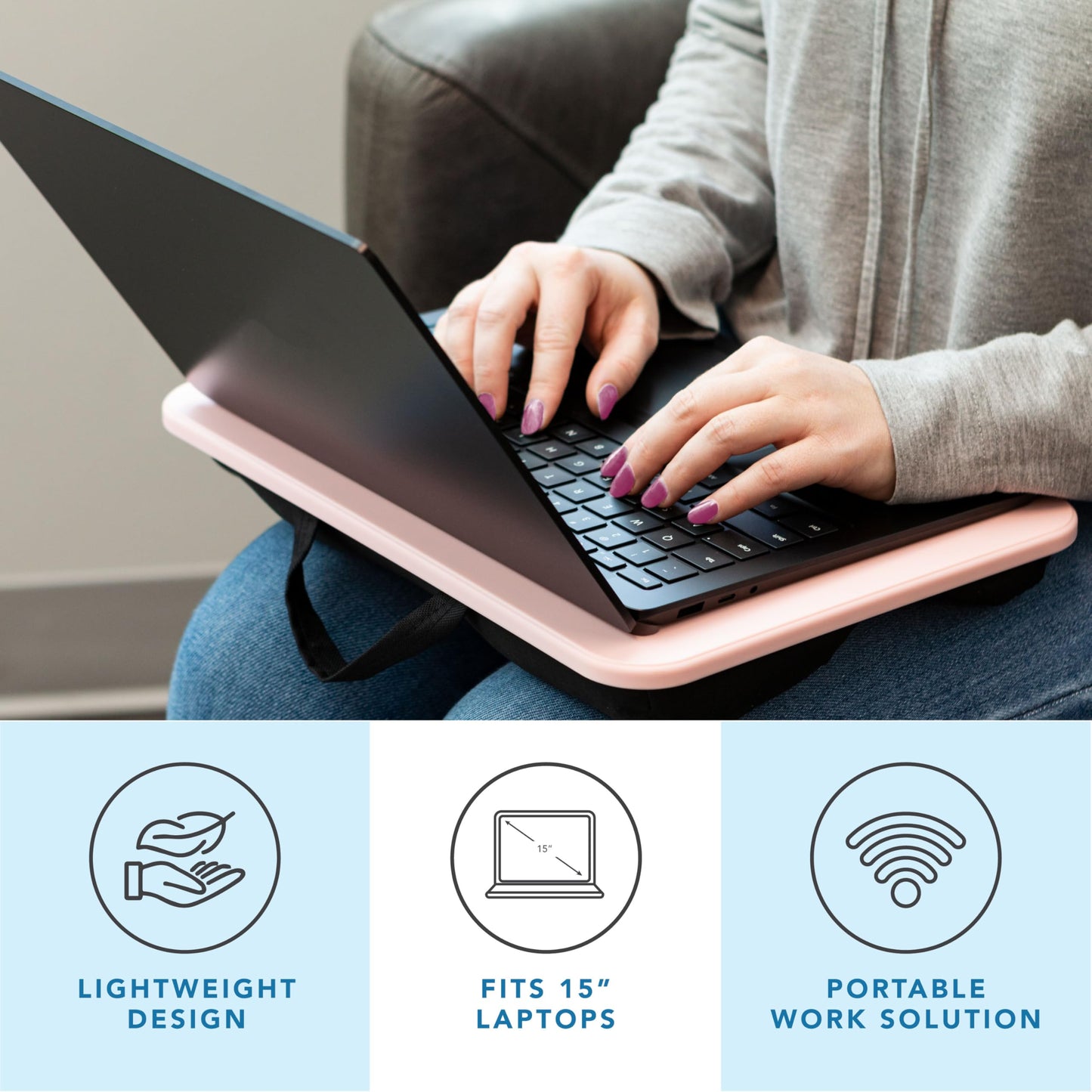 LAPGEAR Compact Lap Desk - Fits up to 15 Inch Laptops - Rose Quartz - Style No. 43104