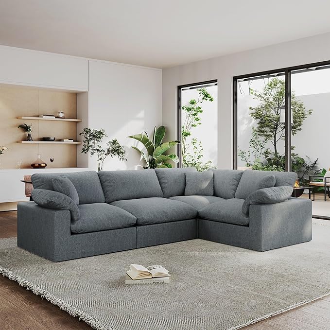 Intuition Decor 189.4" Modular Sectional Sofa Cloud Couch,4 Seat Down Filled L Shape Comfy Cloud Modern Sofa,Oversized Couch Cushion Covers Removable for Living Room,Light Blue