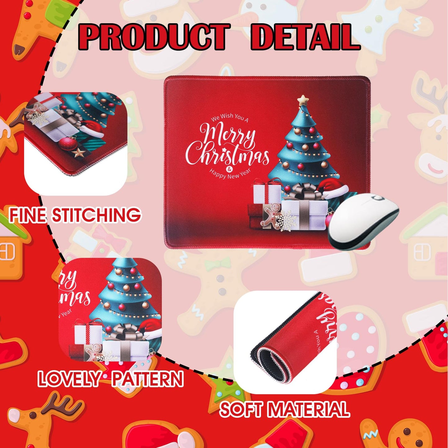 Yaocom 3 Pcs Christmas Computer Monitor Cover And 3 Pcs Christmas Mouse Pad, Computer Monitor Border Cover Elastic Laptop Access