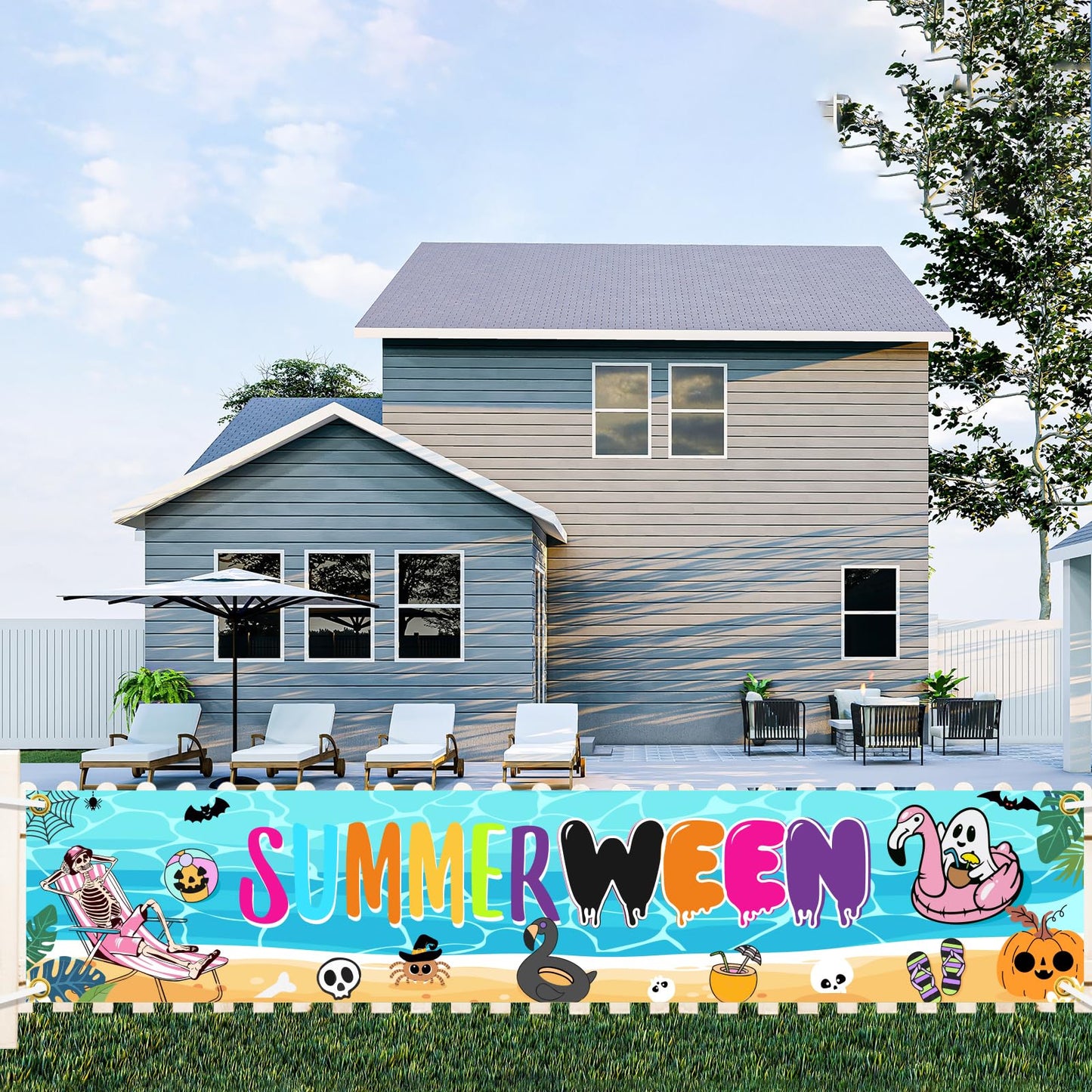 Summerween Banner - Summerween Party Decorations, Halloween In Summer Decor, Summer Halloween Party Decorations 8.2 * 1.6ft