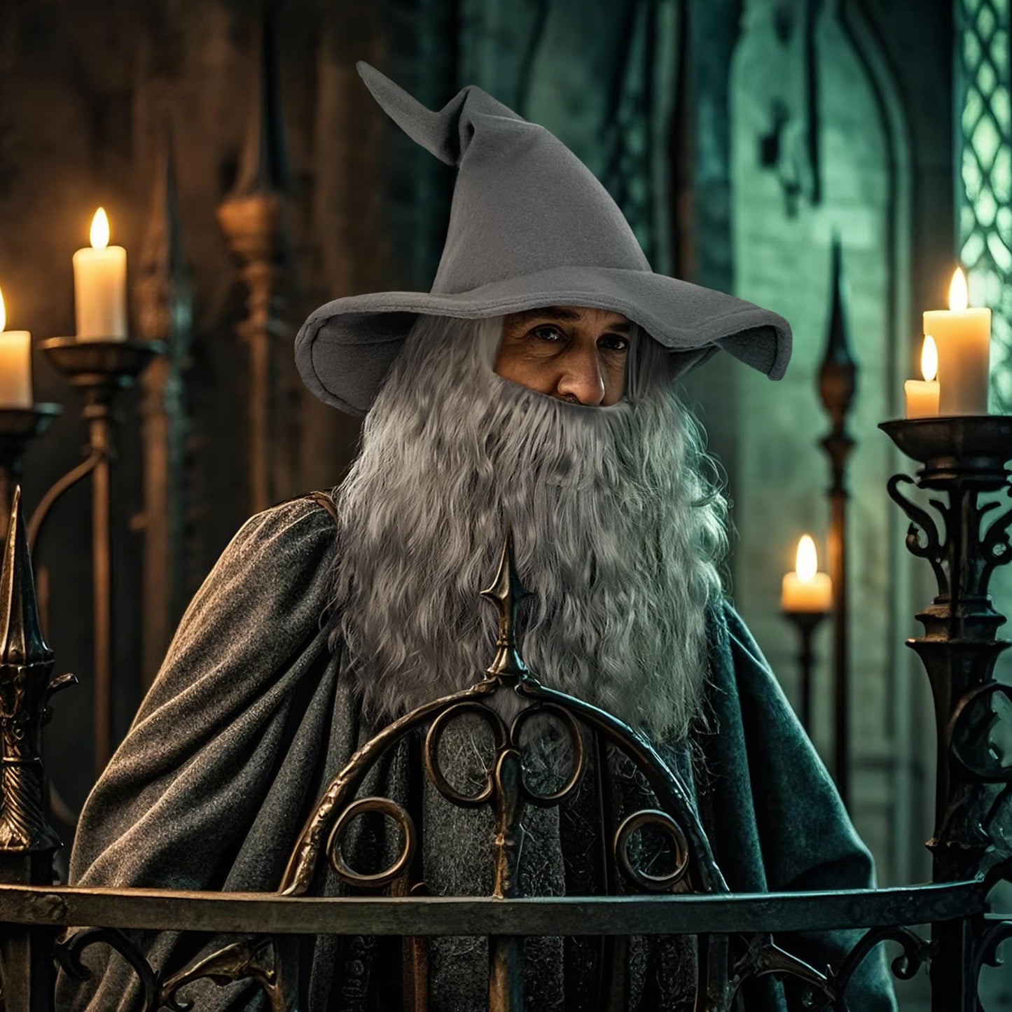 Joukavor Wizard Hat Beard and Wig Costume Accessory for Adults Halloween Cosplay (Grey)
