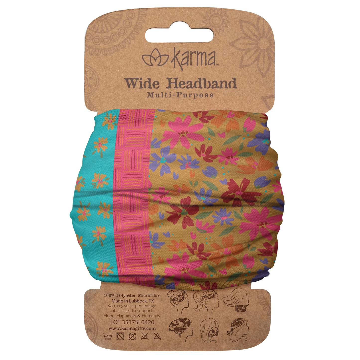 Karma Teal/Apricot Split Floral Headband for Women - Wide - Fabric Headband and Stretchy Hair Scarf - Teal/Apricot (KA2001)