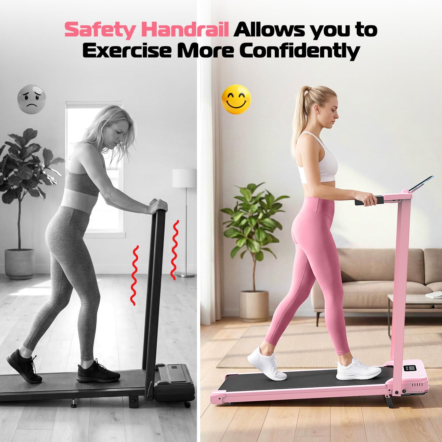 Pink Walking Pad Treadmill with Incline - Foldable Treadmills with Handle Bar, Compact Folding Treadmills for Home Small Spaces, Office, Remote Control & LED Display