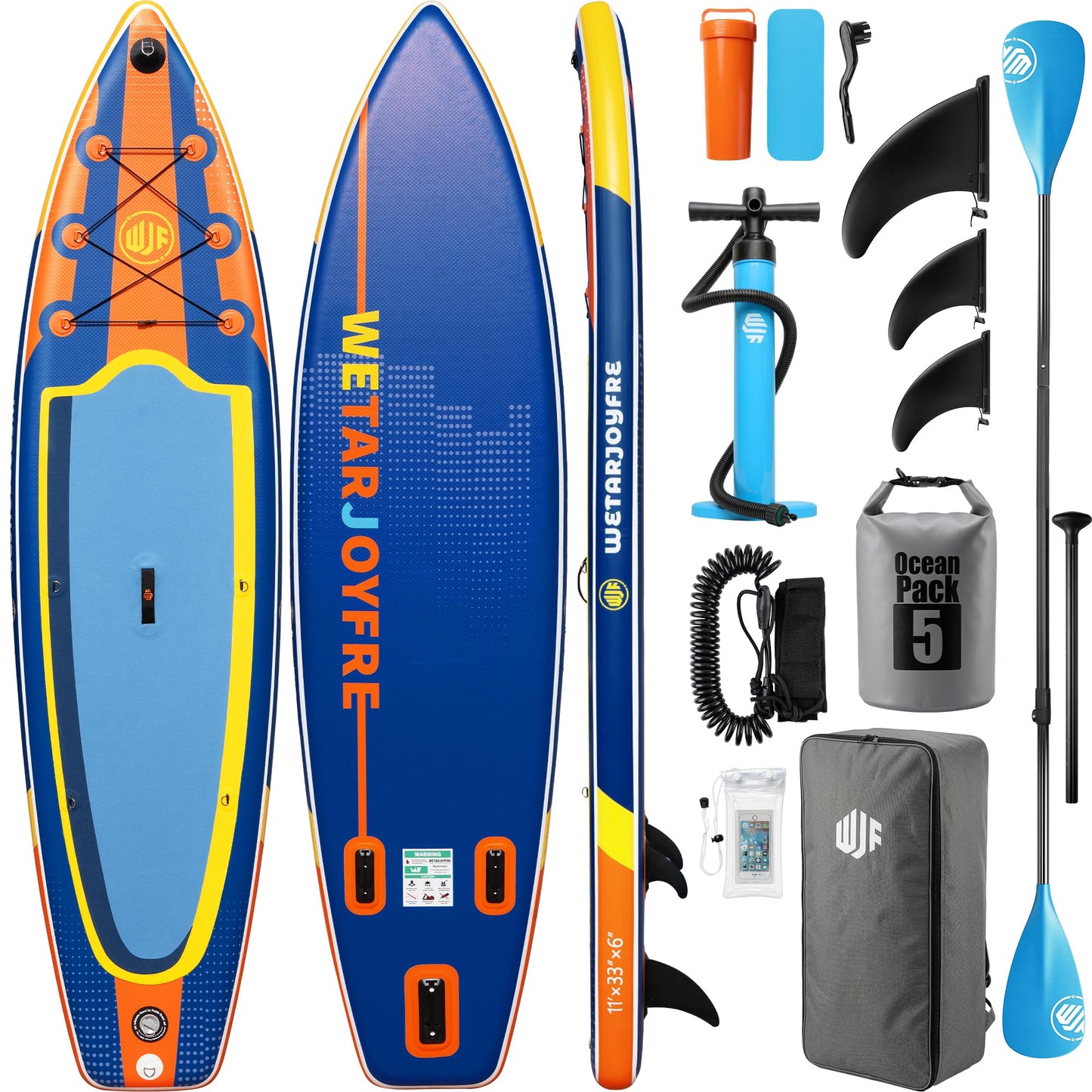WETARJOYFRE Inflatable Stand Up Paddle Board, 11' x 33" x 6" Extra Wide SUP with Premium Accessories, Non-Slip Deck ISUP for All Skill Levels, Adults, Youth, Fishing, Yoga, Floating on Ocean & Lake