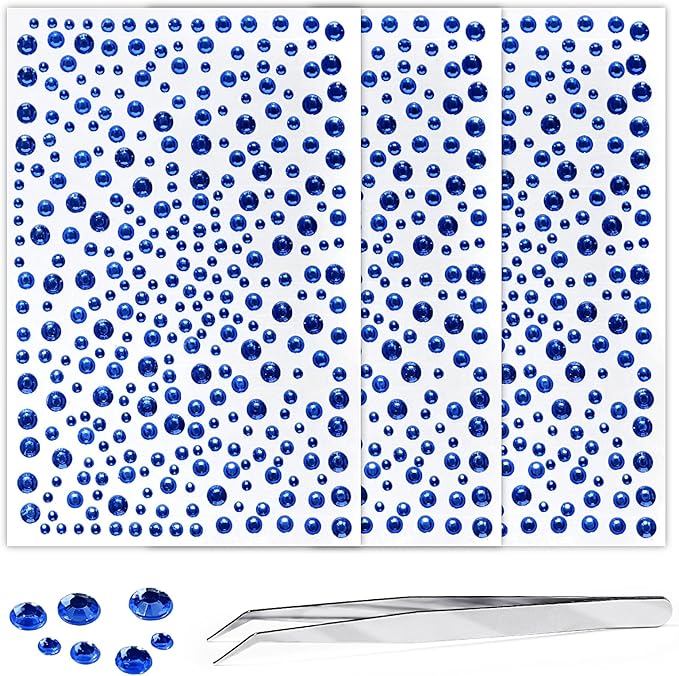Self Adhesive Face Gems and Pearls for Makeup, Festival Jewels, Hair Gems, Rhinestone Stickers for Face, Eye, Makeup, Nail, Body, Crafts 3/4/5/6 mm 975Pcs (16.gem_darkblue)