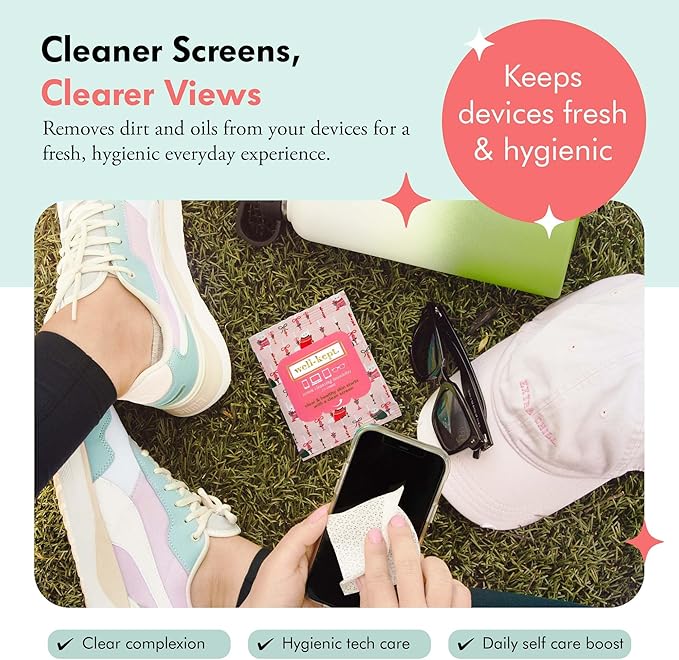 Well-Kept Tech & Lens Wipes - Eyeglass, Screen & Phone Cleaning, Multi-Surface, Lint-Free, Pre Moistened, Streak-Free & Non Scratching - Choupette, 6 Pack (90 Count)