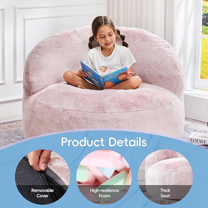 Hobestluk Bean Bag Chair Giant Bean Bag Chairs for Adults Big Bean Bag Chair with Memory Foam Filler Adults Large Beanbag with Faux Fur Cover for Bedroom (Plush Pink,Large)