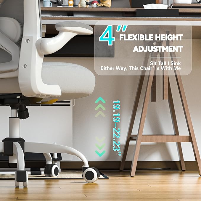 CASASIO Office Desk Chair with Ergonomic Lumbar Support, Extra-Thick Seat Cushion, Flip-up Arms, Breathable Mesh Back, Computer Task Chair for Home Office