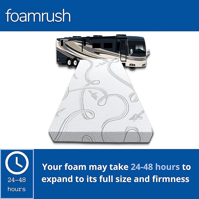 FoamRush 6-Inch Bunk (48" x 72") High Density Foam RV Mattress Replacement with Cotton Cover, Medium Firm, Pressure Relief, Travel Camper Trailer Truck, Made in USA, CertiPUR-US Certified