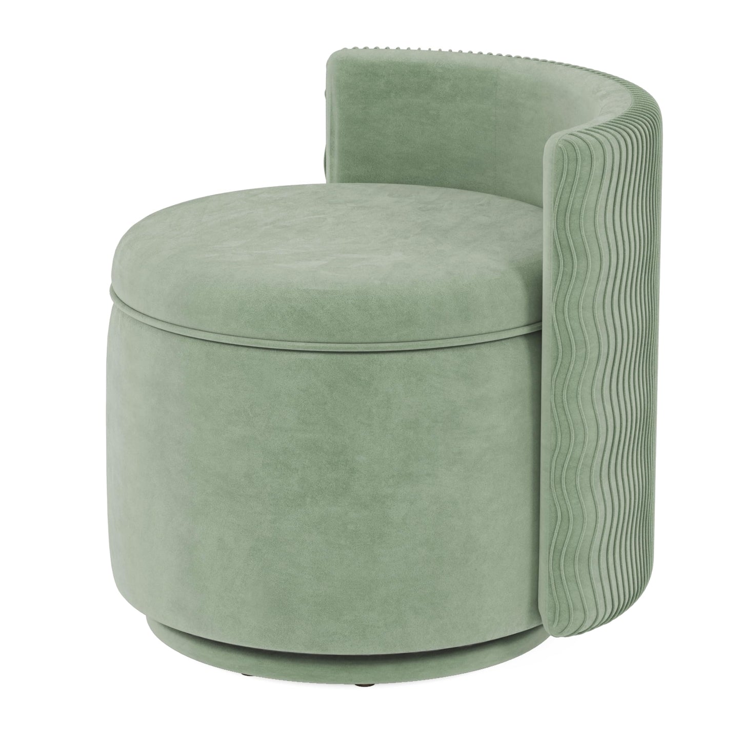 allamazing 360° Swivel Accent Chair with Storage, Vanity Stool with Back, Velvet Storage Ottoman, Upholstered Round Barrel Vanity Chair for Living Room, Makeup Room, Bedroom (Green)